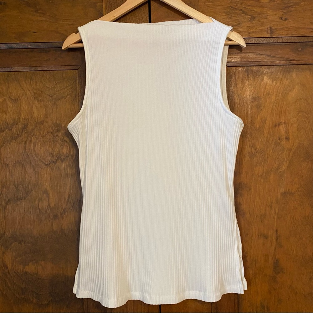 Boatneck Sleeveless White Ribbed Top